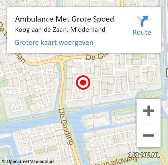 Locatie op kaart van de 112 melding: Ambulance Met Grote Spoed Naar Koog aan de Zaan, Middenland op 5 april 2016 18:24