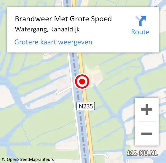 Locatie op kaart van de 112 melding: Brandweer Met Grote Spoed Naar Watergang, Kanaaldijk op 5 april 2016 18:29