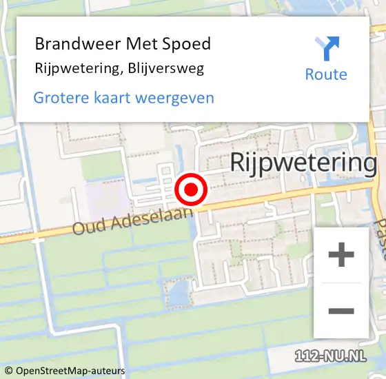 Locatie op kaart van de 112 melding: Brandweer Met Spoed Naar Rijpwetering, Blijversweg op 5 april 2016 19:14