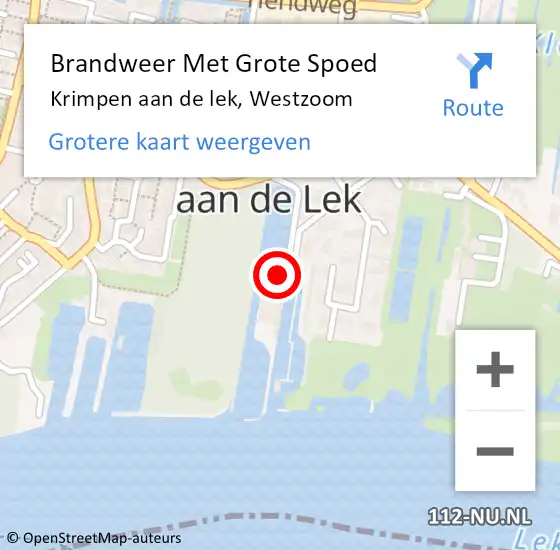 Locatie op kaart van de 112 melding: Brandweer Met Grote Spoed Naar Krimpen aan de lek, Westzoom op 5 april 2016 19:36