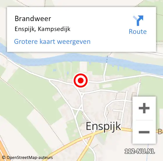 Locatie op kaart van de 112 melding: Brandweer Enspijk, Kampsedijk op 5 april 2016 19:38