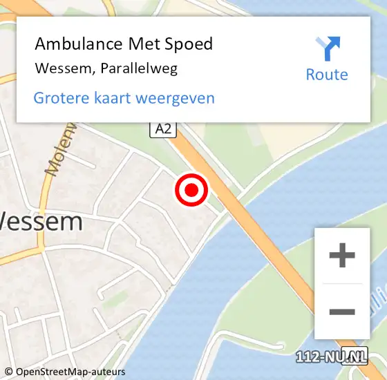 Locatie op kaart van de 112 melding: Ambulance Met Spoed Naar Wessem, Parallelweg op 15 september 2013 17:38