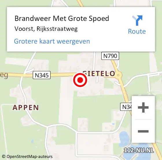 Locatie op kaart van de 112 melding: Brandweer Met Grote Spoed Naar Voorst, Rijksstraatweg op 5 april 2016 22:14