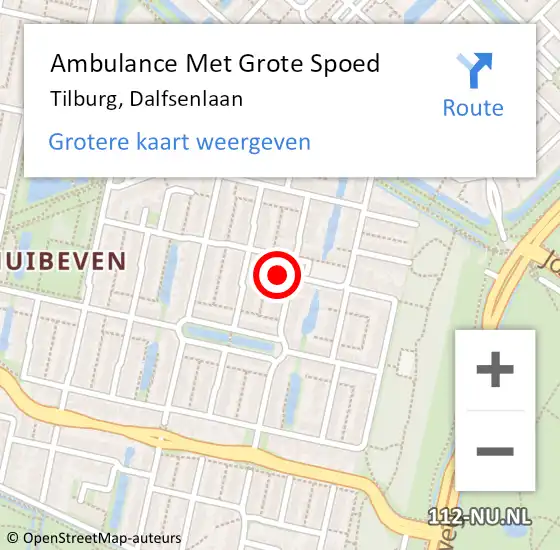 Locatie op kaart van de 112 melding: Ambulance Met Grote Spoed Naar Tilburg, Dalfsenlaan op 5 april 2016 22:37