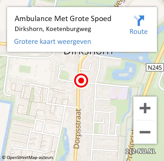 Locatie op kaart van de 112 melding: Ambulance Met Grote Spoed Naar Dirkshorn, Koetenburgweg op 5 april 2016 23:07