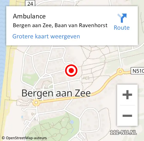 Locatie op kaart van de 112 melding: Ambulance Bergen aan Zee, Baan van Ravenhorst op 6 april 2016 02:14