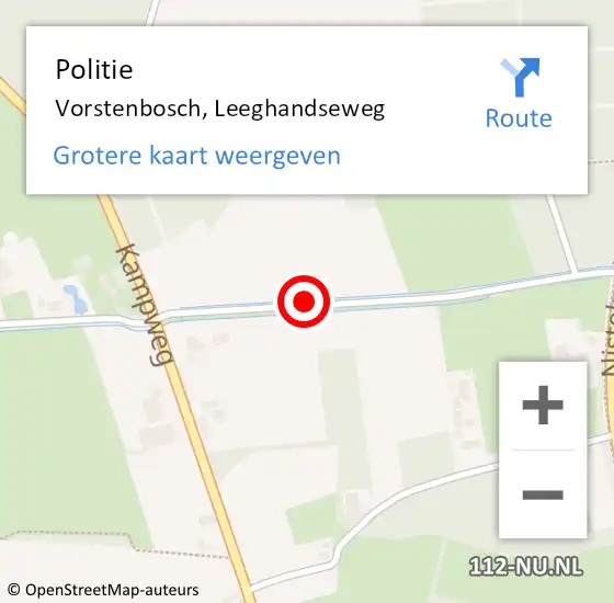 Locatie op kaart van de 112 melding: Politie Vorstenbosch, Leeghandseweg op 6 april 2016 07:08