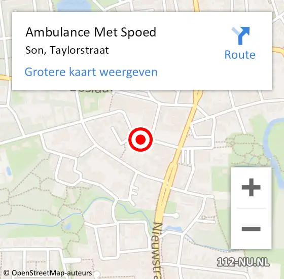 Locatie op kaart van de 112 melding: Ambulance Met Spoed Naar Son, Taylorstraat op 6 april 2016 07:16