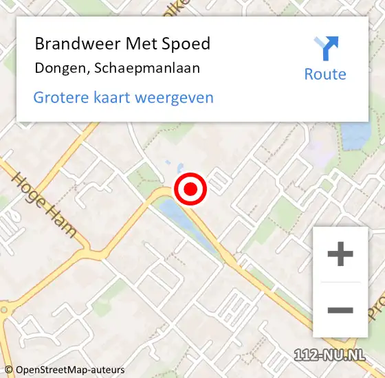 Locatie op kaart van de 112 melding: Brandweer Met Spoed Naar Dongen, Schaepmanlaan op 6 april 2016 08:26