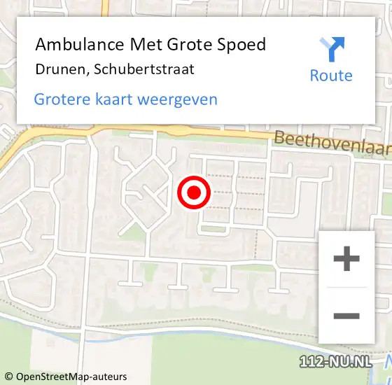 Locatie op kaart van de 112 melding: Ambulance Met Grote Spoed Naar Drunen, Schubertstraat op 6 april 2016 09:23