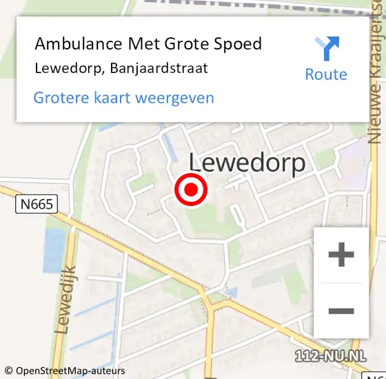 Locatie op kaart van de 112 melding: Ambulance Met Grote Spoed Naar Lewedorp, Banjaardstraat op 6 april 2016 09:31