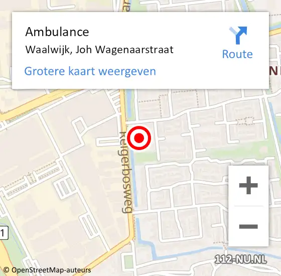 Locatie op kaart van de 112 melding: Ambulance Waalwijk, Joh Wagenaarstraat op 6 april 2016 10:12