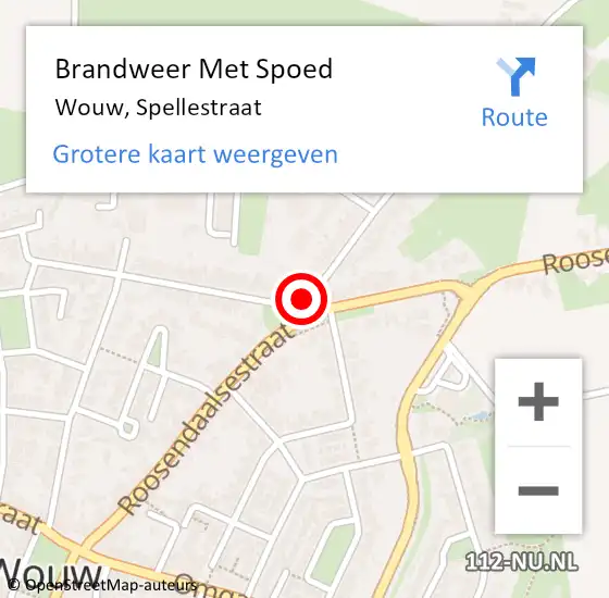 Locatie op kaart van de 112 melding: Brandweer Met Spoed Naar Wouw, Spellestraat op 6 april 2016 10:23