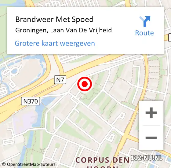 Locatie op kaart van de 112 melding: Brandweer Met Spoed Naar Groningen, Laan Van De Vrijheid op 6 april 2016 10:37