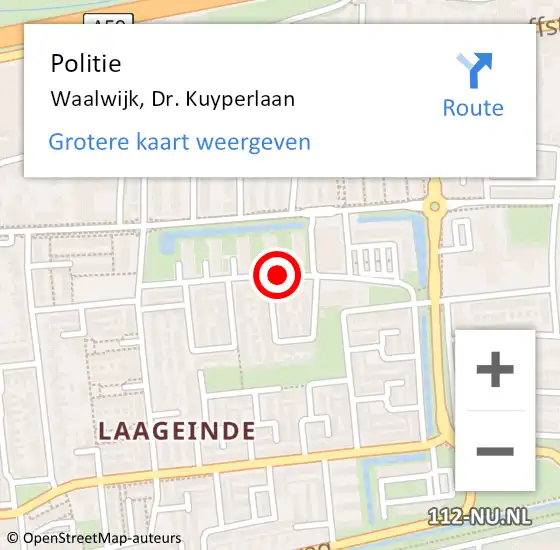 Locatie op kaart van de 112 melding: Politie Waalwijk, Dr. Kuyperlaan op 6 april 2016 10:49