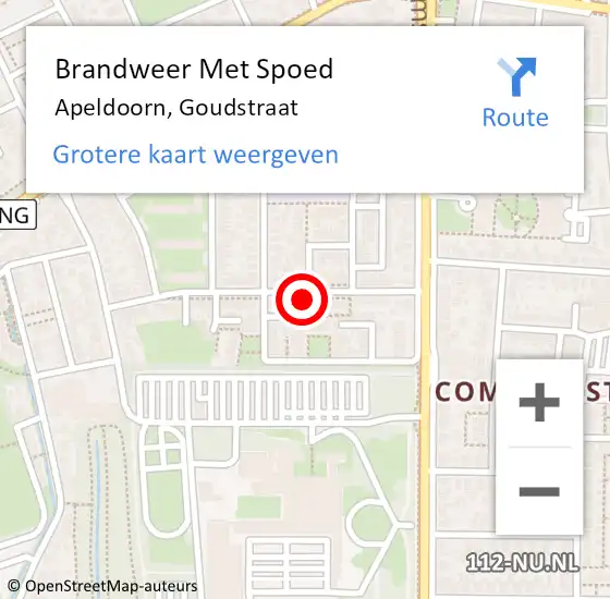 Locatie op kaart van de 112 melding: Brandweer Met Spoed Naar Apeldoorn, Goudstraat op 6 april 2016 14:02