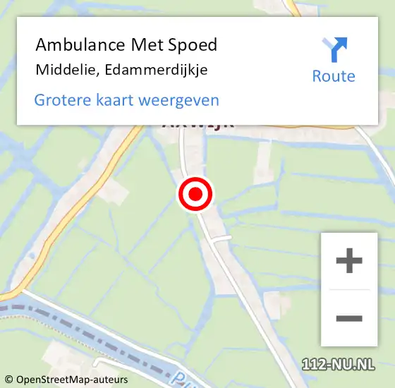 Locatie op kaart van de 112 melding: Ambulance Met Spoed Naar Middelie, Edammerdijkje op 6 april 2016 14:40