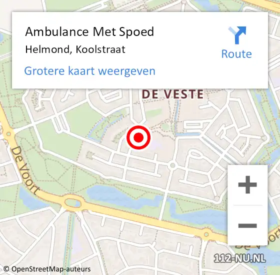 Locatie op kaart van de 112 melding: Ambulance Met Spoed Naar Helmond, Koolstraat op 6 april 2016 18:28