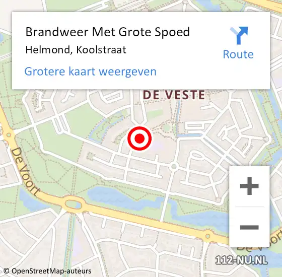 Locatie op kaart van de 112 melding: Brandweer Met Grote Spoed Naar Helmond, Koolstraat op 6 april 2016 18:29