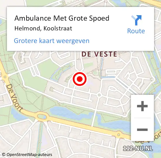 Locatie op kaart van de 112 melding: Ambulance Met Grote Spoed Naar Helmond, Koolstraat op 6 april 2016 18:30