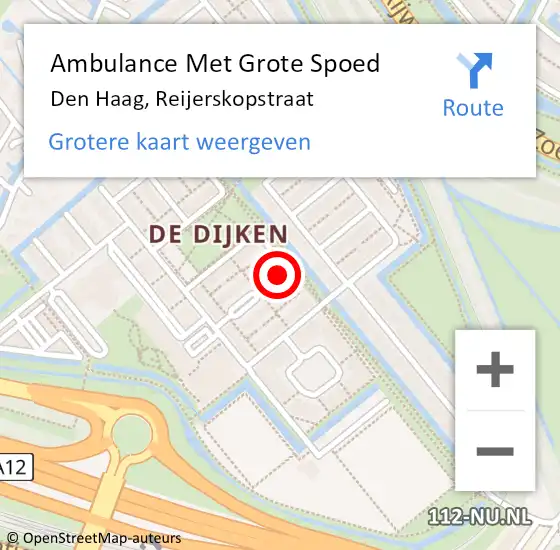 Locatie op kaart van de 112 melding: Ambulance Met Grote Spoed Naar Den Haag, Reijerskopstraat op 6 april 2016 20:58