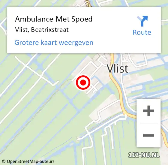 Locatie op kaart van de 112 melding: Ambulance Met Spoed Naar Vlist, Beatrixstraat op 6 april 2016 21:38