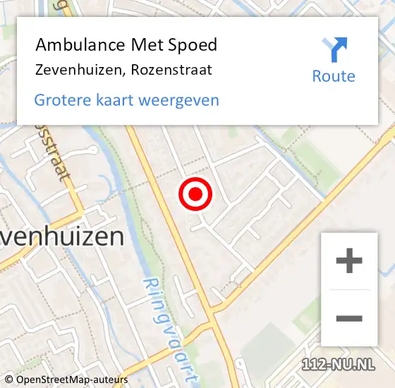 Locatie op kaart van de 112 melding: Ambulance Met Spoed Naar Zevenhuizen, Rozenstraat op 6 april 2016 22:31