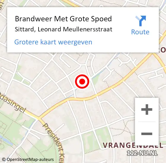 Locatie op kaart van de 112 melding: Brandweer Met Grote Spoed Naar Sittard, Leonard Meullenersstraat op 6 april 2016 23:34