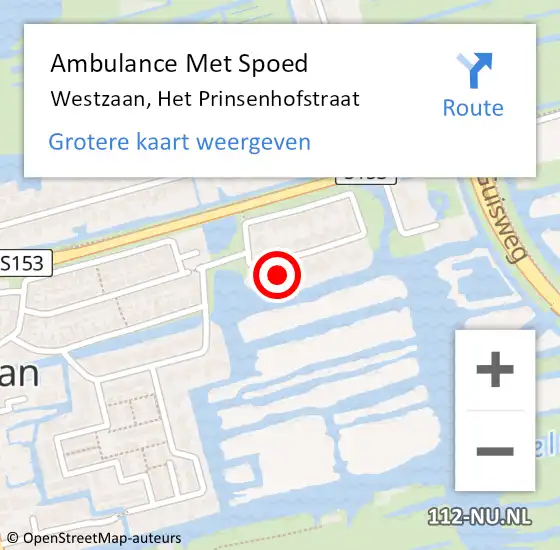 Locatie op kaart van de 112 melding: Ambulance Met Spoed Naar Westzaan, Het Prinsenhofstraat op 7 april 2016 00:44