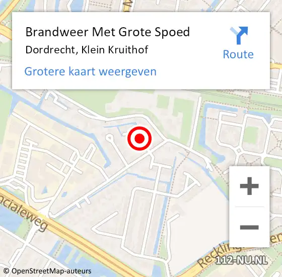 Locatie op kaart van de 112 melding: Brandweer Met Grote Spoed Naar Dordrecht, Klein Kruithof op 7 april 2016 05:58