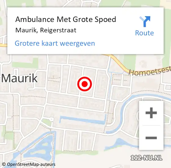 Locatie op kaart van de 112 melding: Ambulance Met Grote Spoed Naar Maurik, Reigerstraat op 7 april 2016 06:02