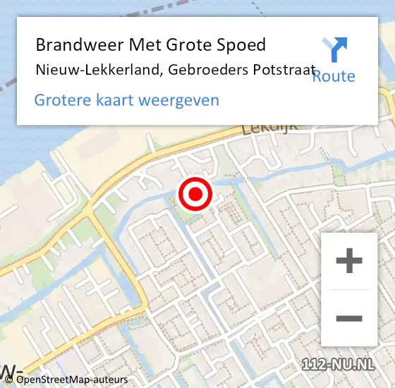 Locatie op kaart van de 112 melding: Brandweer Met Grote Spoed Naar Nieuw-Lekkerland, Gebroeders Potstraat op 7 april 2016 08:23