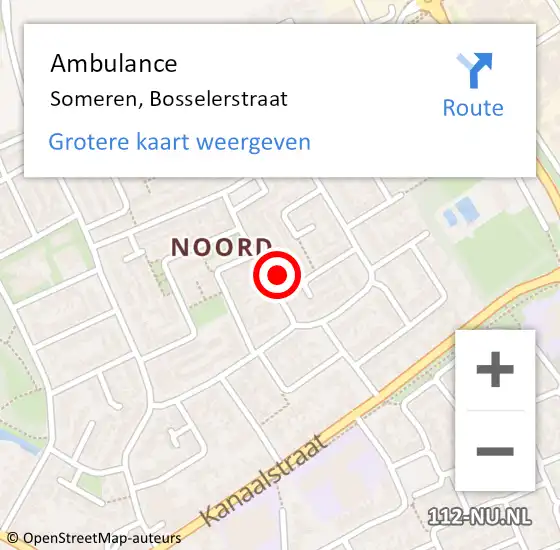 Locatie op kaart van de 112 melding: Ambulance Someren, Bosselerstraat op 7 april 2016 08:56