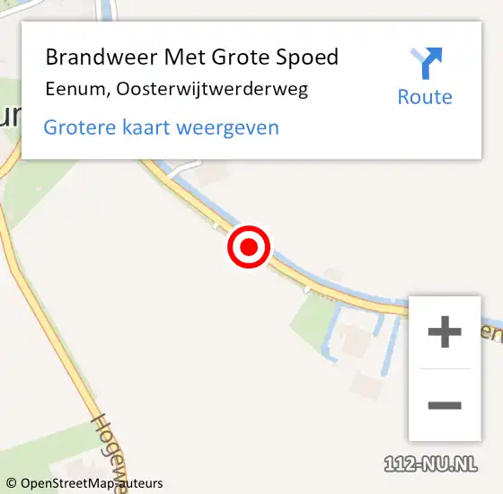 Locatie op kaart van de 112 melding: Brandweer Met Grote Spoed Naar Eenum, Oosterwijtwerderweg op 7 april 2016 09:23