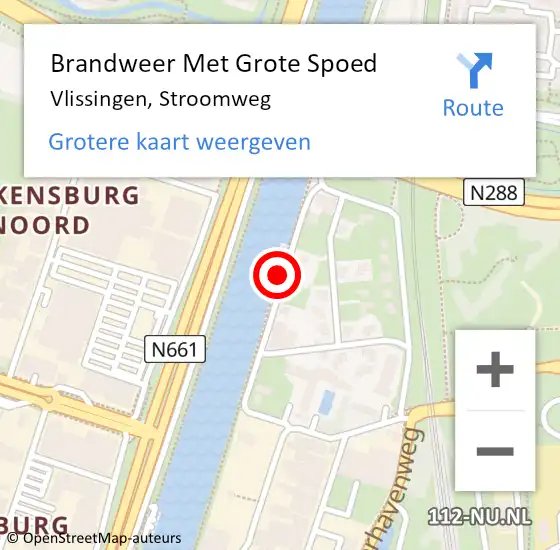 Locatie op kaart van de 112 melding: Brandweer Met Grote Spoed Naar Vlissingen, Stroomweg op 7 april 2016 10:13