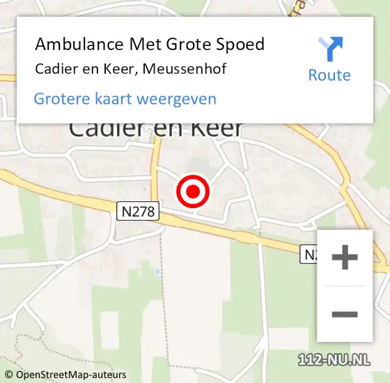 Locatie op kaart van de 112 melding: Ambulance Met Grote Spoed Naar Cadier en Keer, Meussenhof op 15 september 2013 17:57