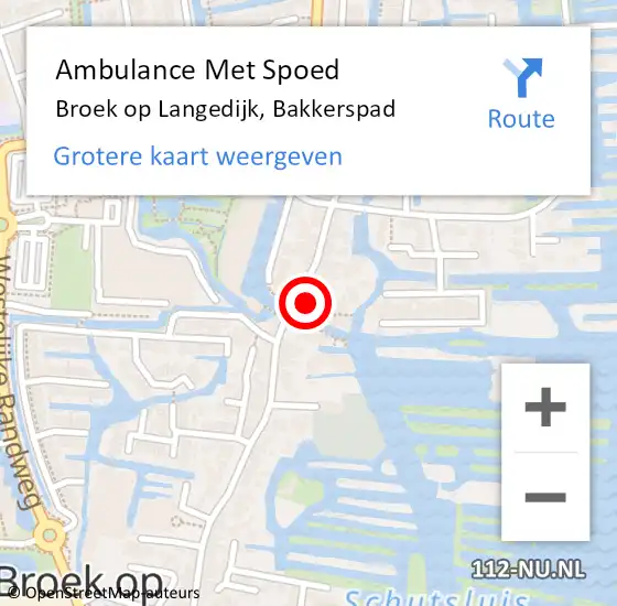 Locatie op kaart van de 112 melding: Ambulance Met Spoed Naar Broek op Langedijk, Bakkerspad op 7 april 2016 11:02