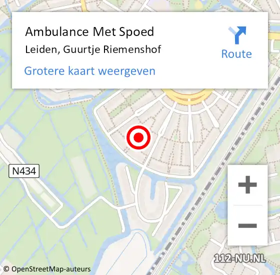 Locatie op kaart van de 112 melding: Ambulance Met Spoed Naar Leiden, Guurtje Riemenshof op 7 april 2016 11:37