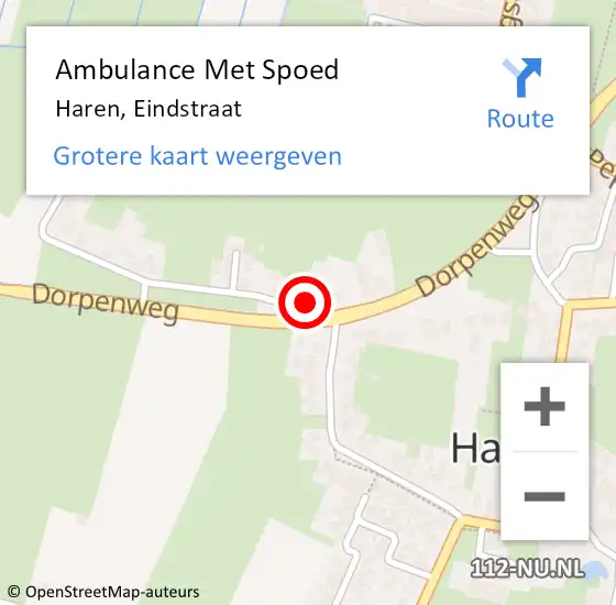 Locatie op kaart van de 112 melding: Ambulance Met Spoed Naar Haren, Eindstraat op 7 april 2016 12:23