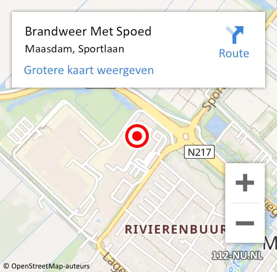 Locatie op kaart van de 112 melding: Brandweer Met Spoed Naar Maasdam, Sportlaan op 7 april 2016 12:53