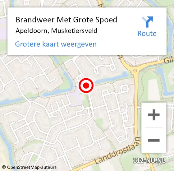 Locatie op kaart van de 112 melding: Brandweer Met Grote Spoed Naar Apeldoorn, Musketiersveld op 7 april 2016 13:07