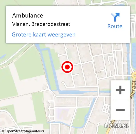 Locatie op kaart van de 112 melding: Ambulance Vianen, Brederodestraat op 7 april 2016 13:28