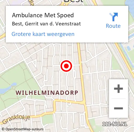 Locatie op kaart van de 112 melding: Ambulance Met Spoed Naar Best, Gerrit van d. Veenstraat op 7 april 2016 15:03