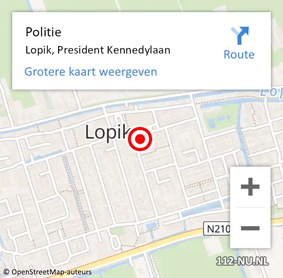 Locatie op kaart van de 112 melding: Politie Lopik, President Kennedylaan op 7 april 2016 15:38