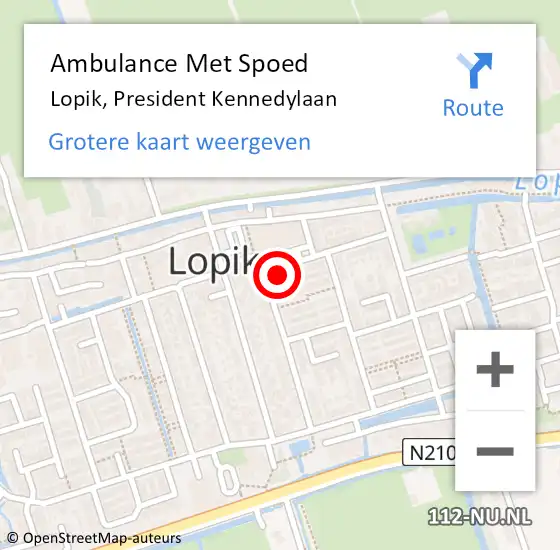 Locatie op kaart van de 112 melding: Ambulance Met Spoed Naar Lopik, President Kennedylaan op 7 april 2016 15:47