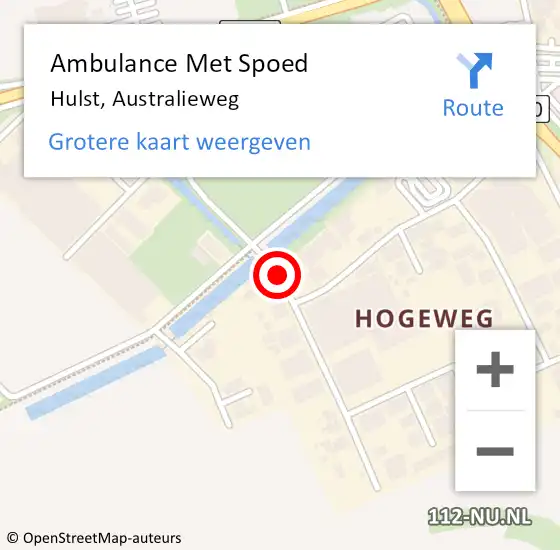 Locatie op kaart van de 112 melding: Ambulance Met Spoed Naar Hulst, Australieweg op 7 april 2016 18:12