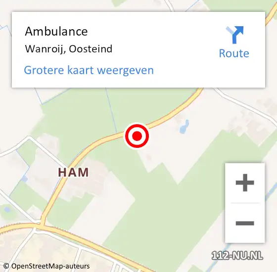 Locatie op kaart van de 112 melding: Ambulance Wanroij, Oosteind op 7 april 2016 19:08