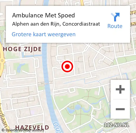Locatie op kaart van de 112 melding: Ambulance Met Spoed Naar Alphen aan den Rijn, Concordiastraat op 7 april 2016 19:38