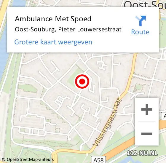 Locatie op kaart van de 112 melding: Ambulance Met Spoed Naar Oost-Souburg, Pieter Louwersestraat op 7 april 2016 23:30