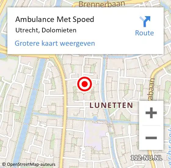 Locatie op kaart van de 112 melding: Ambulance Met Spoed Naar Utrecht, Dolomieten op 8 april 2016 00:11